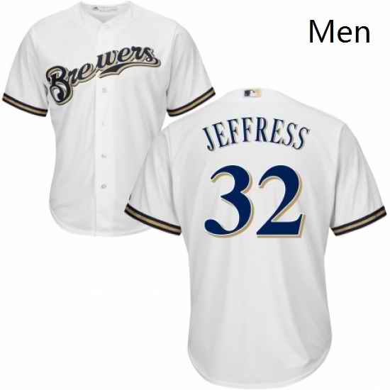 Mens Majestic Milwaukee Brewers 32 Jeremy Jeffress Replica White Alternate Cool Base MLB Jersey